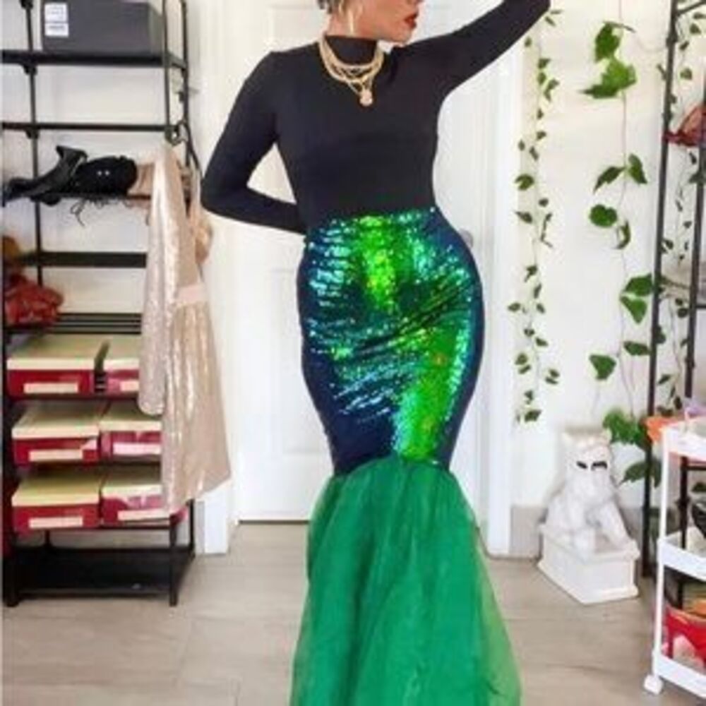 Green sequin mermaid women adult skirt Halloween